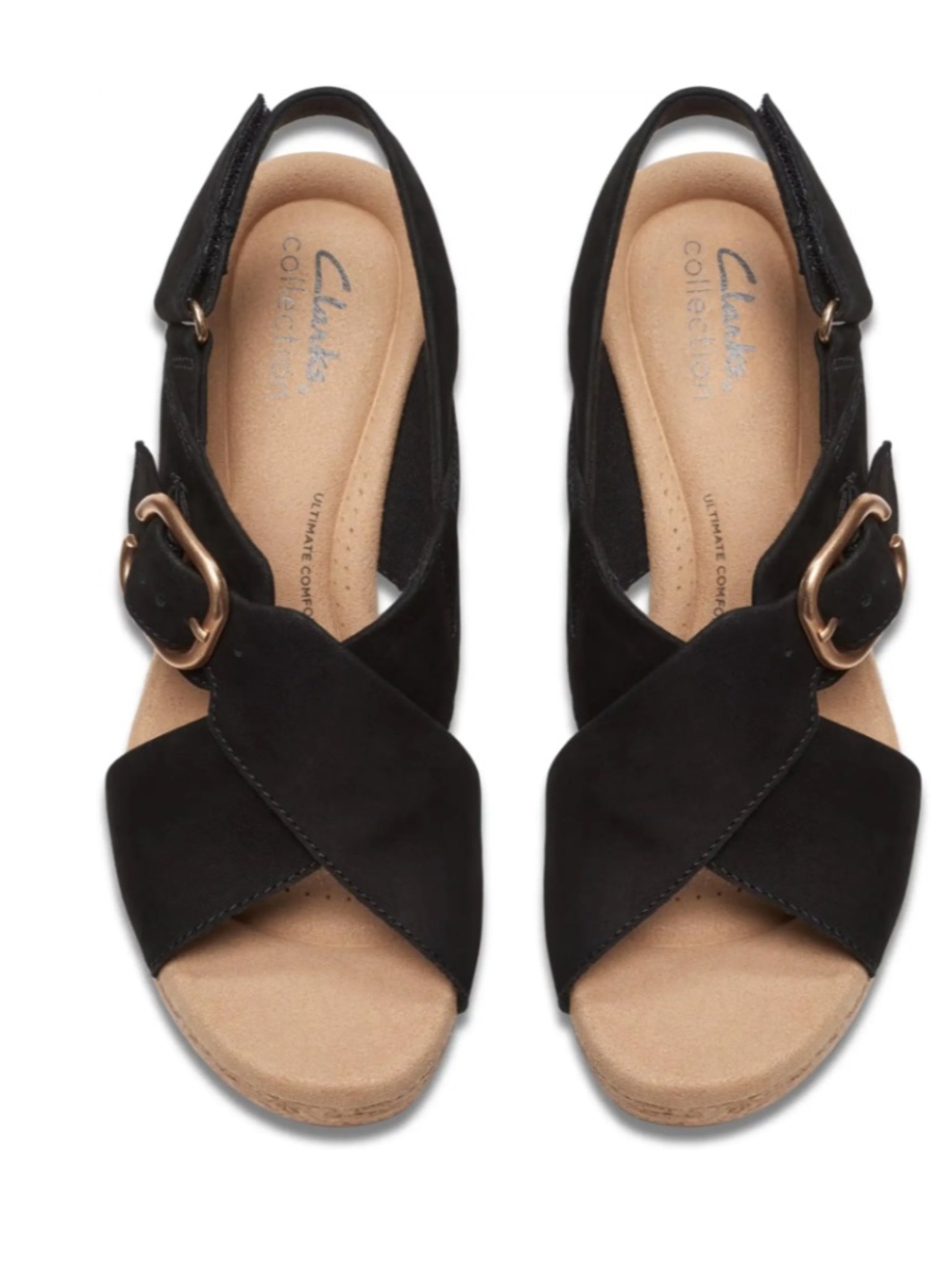 Clarks Women's Boho-Chic Giselle Dove Wedge Sandals in Nubuck Black, Size 9.5 - Picture 2 of 10